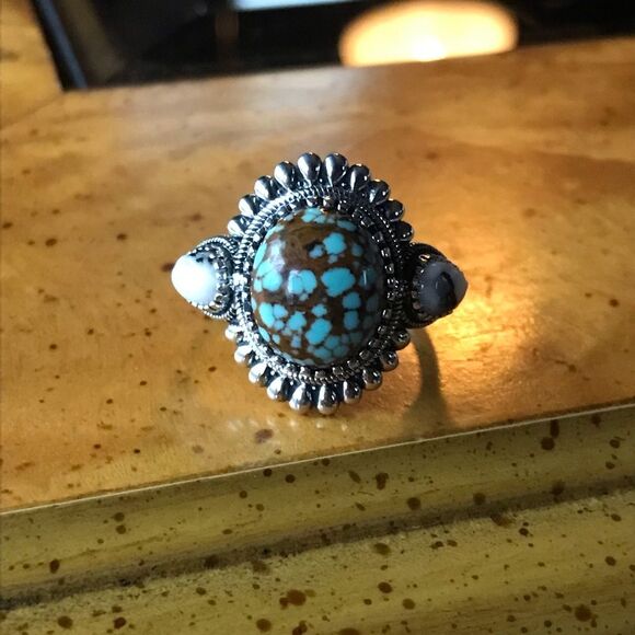 Natural White Buffalo Royston Turquoise Sterling Silver Ring Size 7 - Picture 9 of 9
